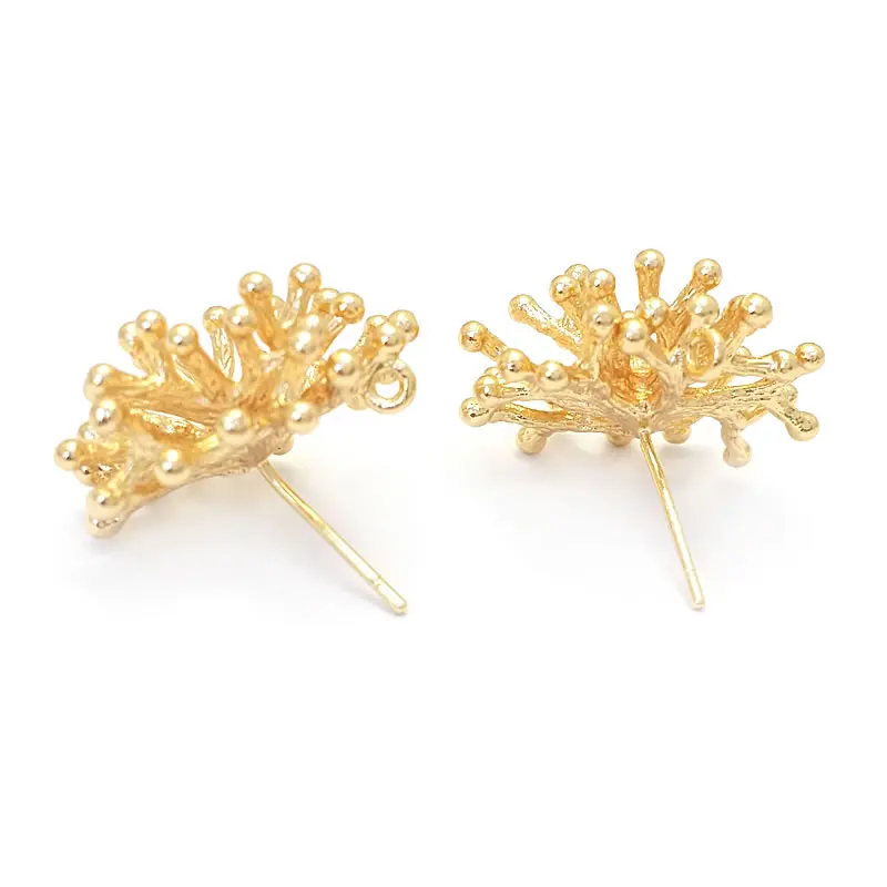 18K Gold Color Brass 3D Special Flower Branchs Stud Earrings Pins Jewelry Earrings Making Supplies Diy Findings Accessories