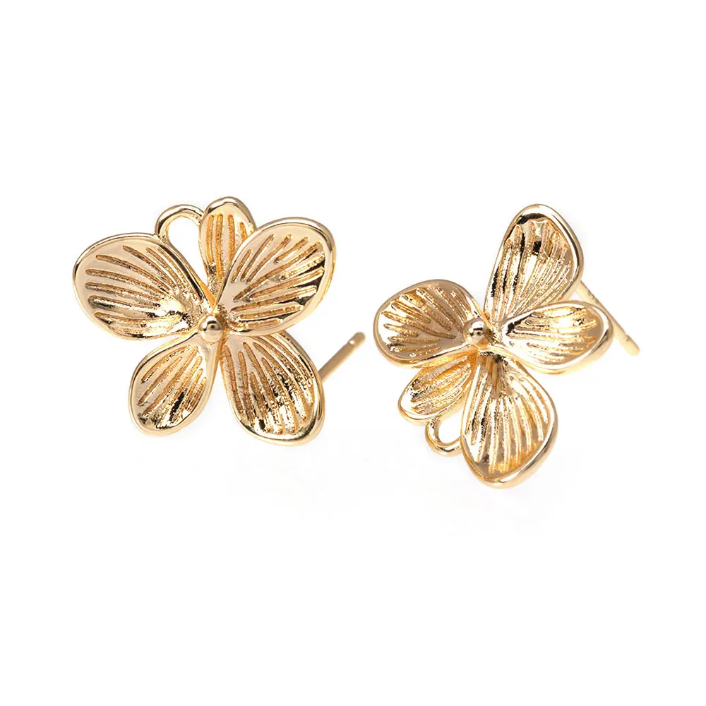 18K Gold Color Brass 3D Special Flower Branchs Stud Earrings Pins Jewelry Earrings Making Supplies Diy Findings Accessories
