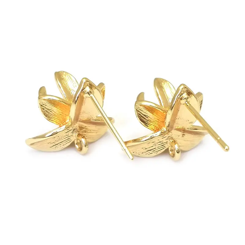 18K Gold Color Brass 3D Special Flower Branchs Stud Earrings Pins Jewelry Earrings Making Supplies Diy Findings Accessories