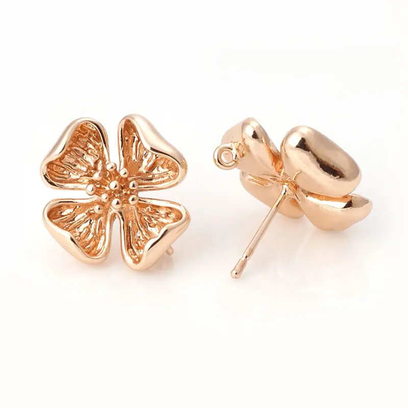 18K Gold Color Brass 3D Special Flower Branchs Stud Earrings Pins Jewelry Earrings Making Supplies Diy Findings Accessories
