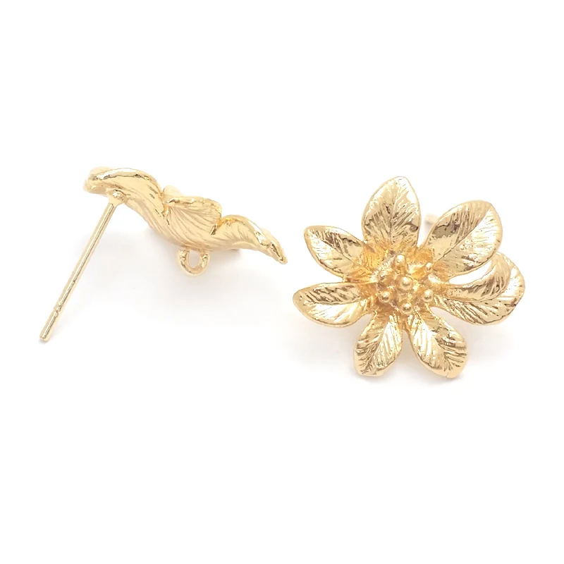 18K Gold Color Brass 3D Special Flower Branchs Stud Earrings Pins Jewelry Earrings Making Supplies Diy Findings Accessories