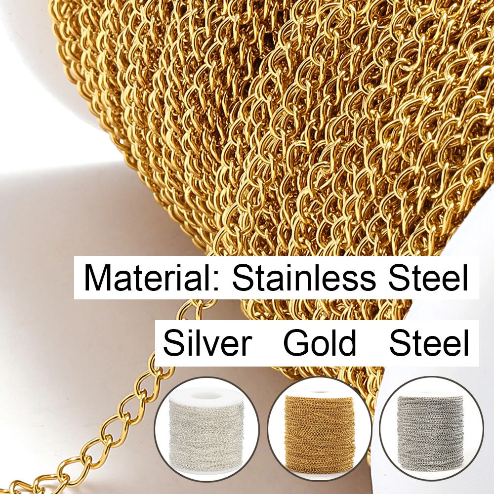 10meters/roll Stainless Steel Chains 2/3/5mm Gold Necklace Chains For Bracelet Extension Chain DIY Jewelry Components No Fade