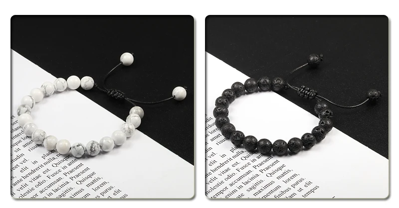 8mm Tiger Eye Stone Beads Bracelet Adjustable Braided Rope Bangles Natural Lava Rock Men Women Yoga Healing Balance Bracelets
