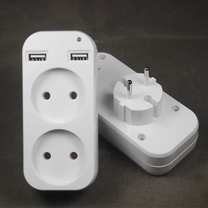 2023 EU Plug Power Strip Adapter Wall Double Socket Portable 2 USB Port for Mobile Phones 1200W 250V, for Smartphones Tablets