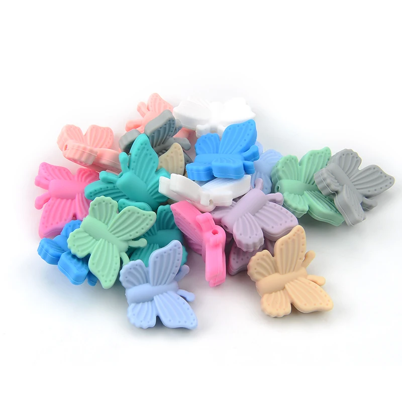 LOFCA Butterfly Beads Silicone 10pcs Teethers BPA Free DIY Loose Bead For Teething Necklace Animal Shaped Cute Teething Toys