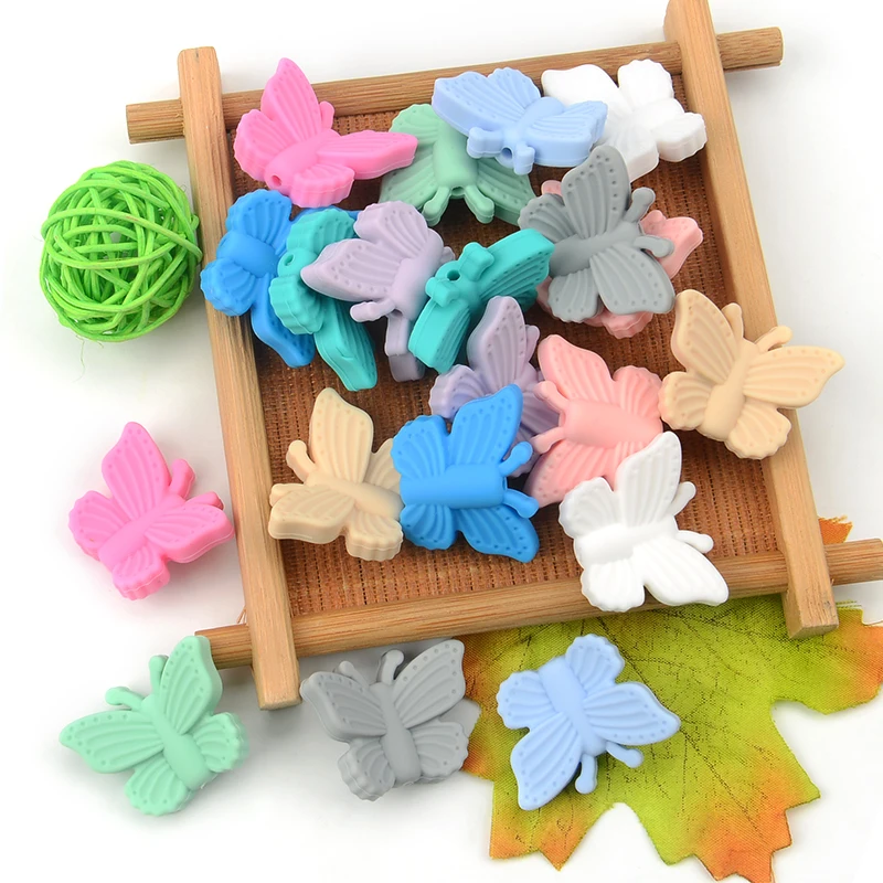LOFCA Butterfly Beads Silicone 10pcs Teethers BPA Free DIY Loose Bead For Teething Necklace Animal Shaped Cute Teething Toys