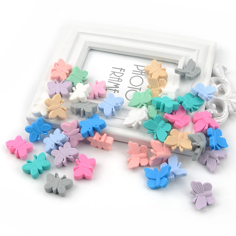LOFCA Butterfly Beads Silicone 10pcs Teethers BPA Free DIY Loose Bead For Teething Necklace Animal Shaped Cute Teething Toys