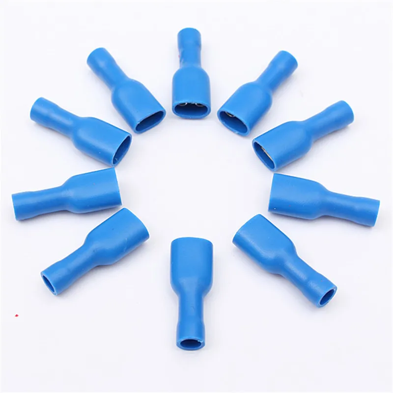 20/50/100Pcs Red + Blue 6.3mm Female Insulated Spade Crimp Terminal Wire Connector For 0.5-2.5mm Electrical Wire Cable Connecors