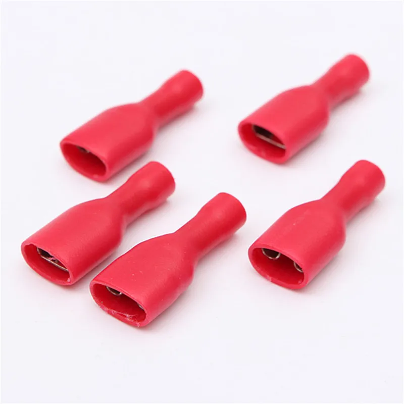 20/50/100Pcs Red + Blue 6.3mm Female Insulated Spade Crimp Terminal Wire Connector For 0.5-2.5mm Electrical Wire Cable Connecors