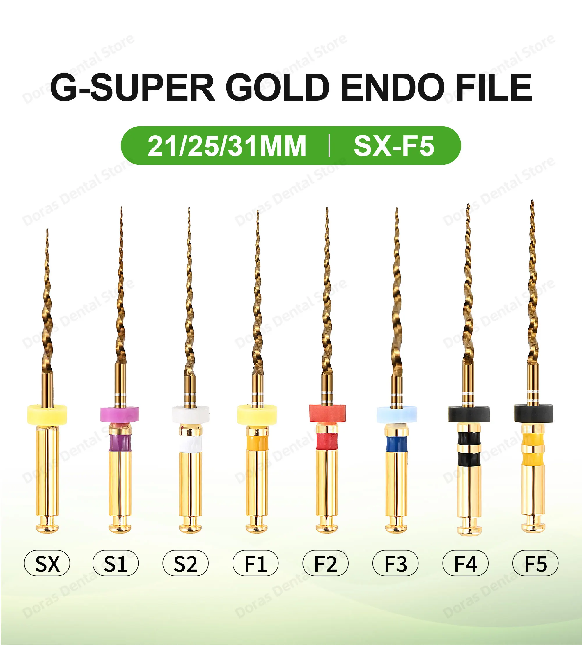 Glin Dental Gold Flexible Files Endo Rotary Files Golden Endodontic Files 21/25/31mm Nickel Titanium Instrument Dentistry
