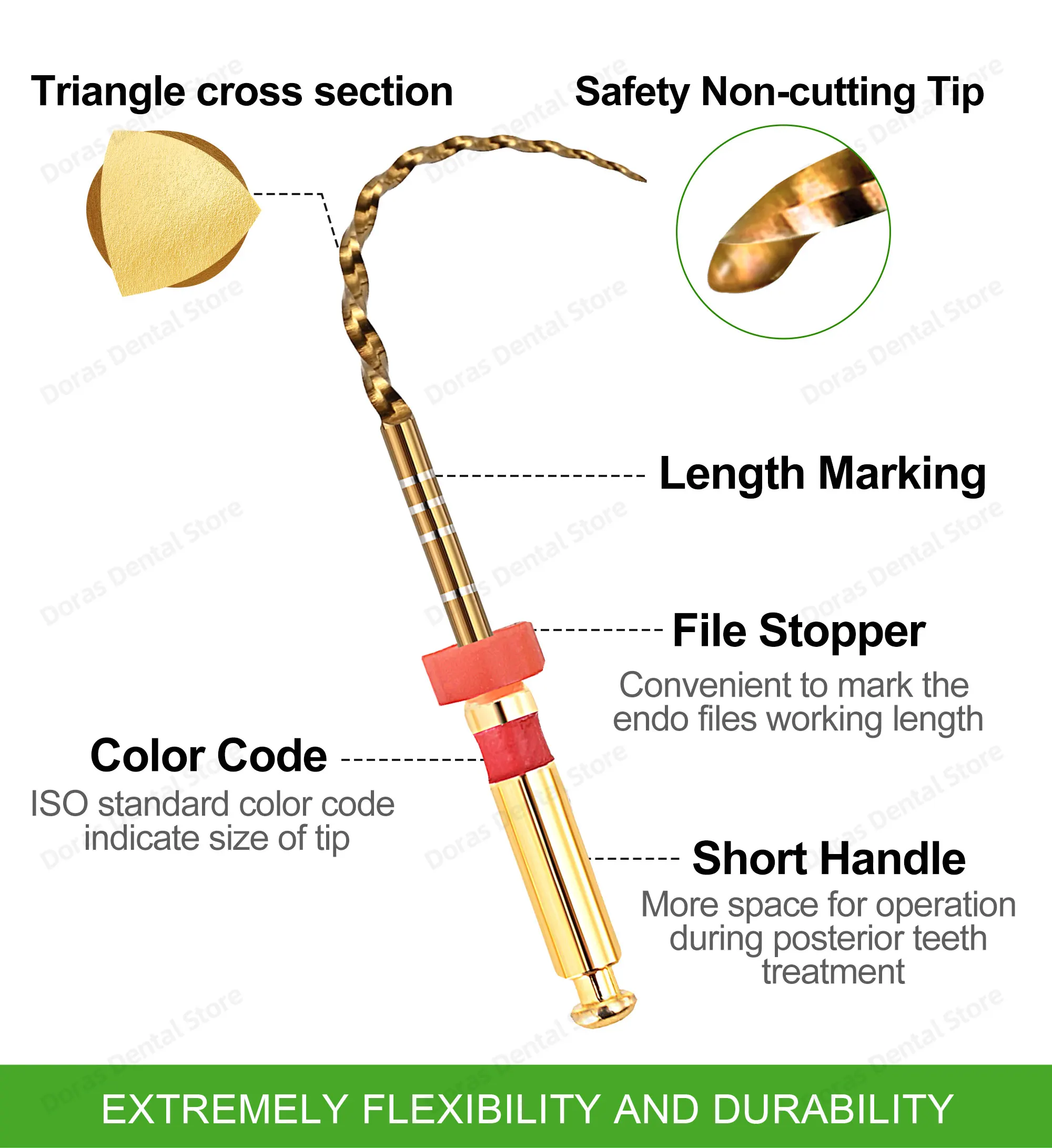 Glin Dental Gold Flexible Files Endo Rotary Files Golden Endodontic Files 21/25/31mm Nickel Titanium Instrument Dentistry