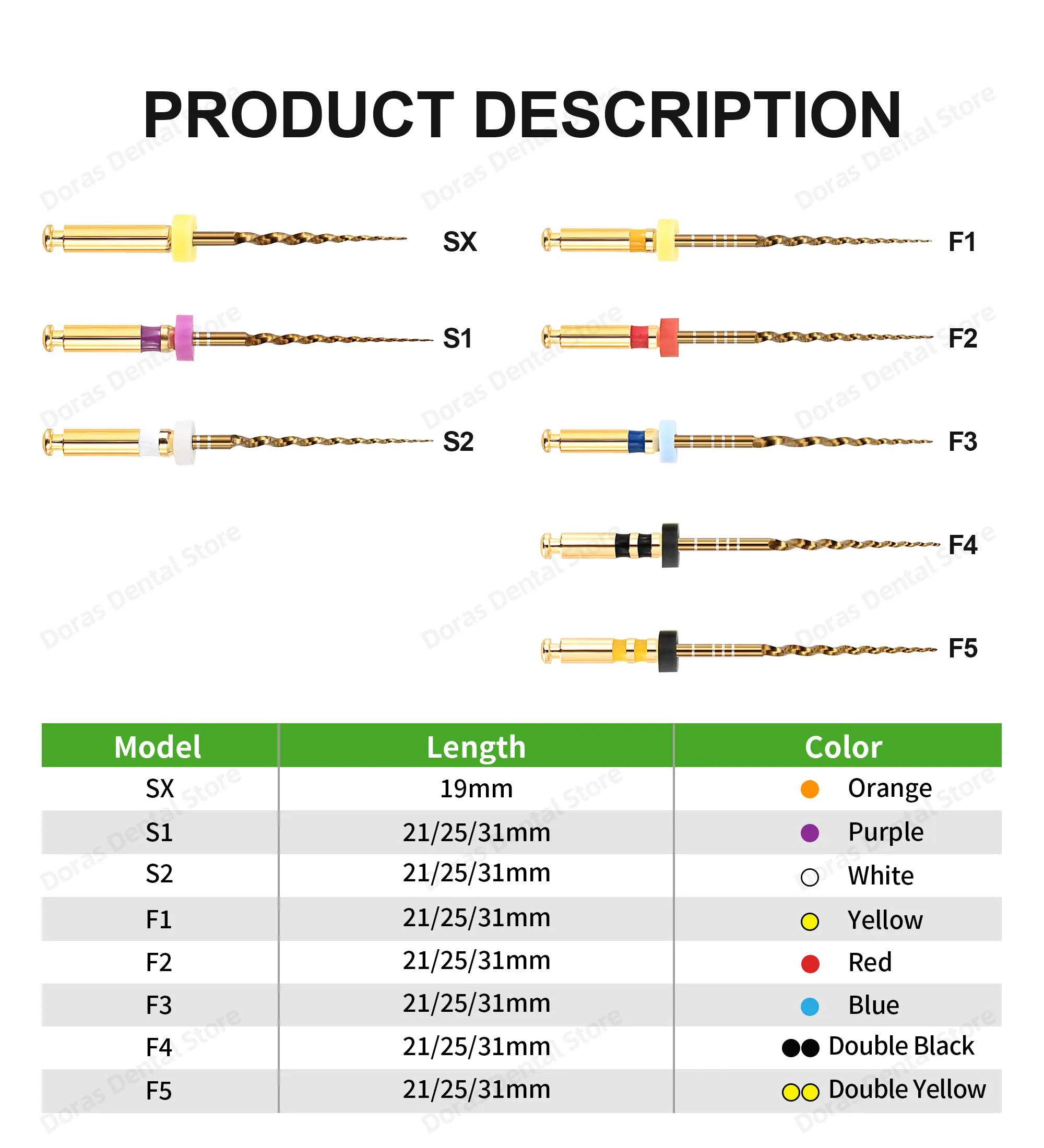 Glin Dental Gold Flexible Files Endo Rotary Files Golden Endodontic Files 21/25/31mm Nickel Titanium Instrument Dentistry