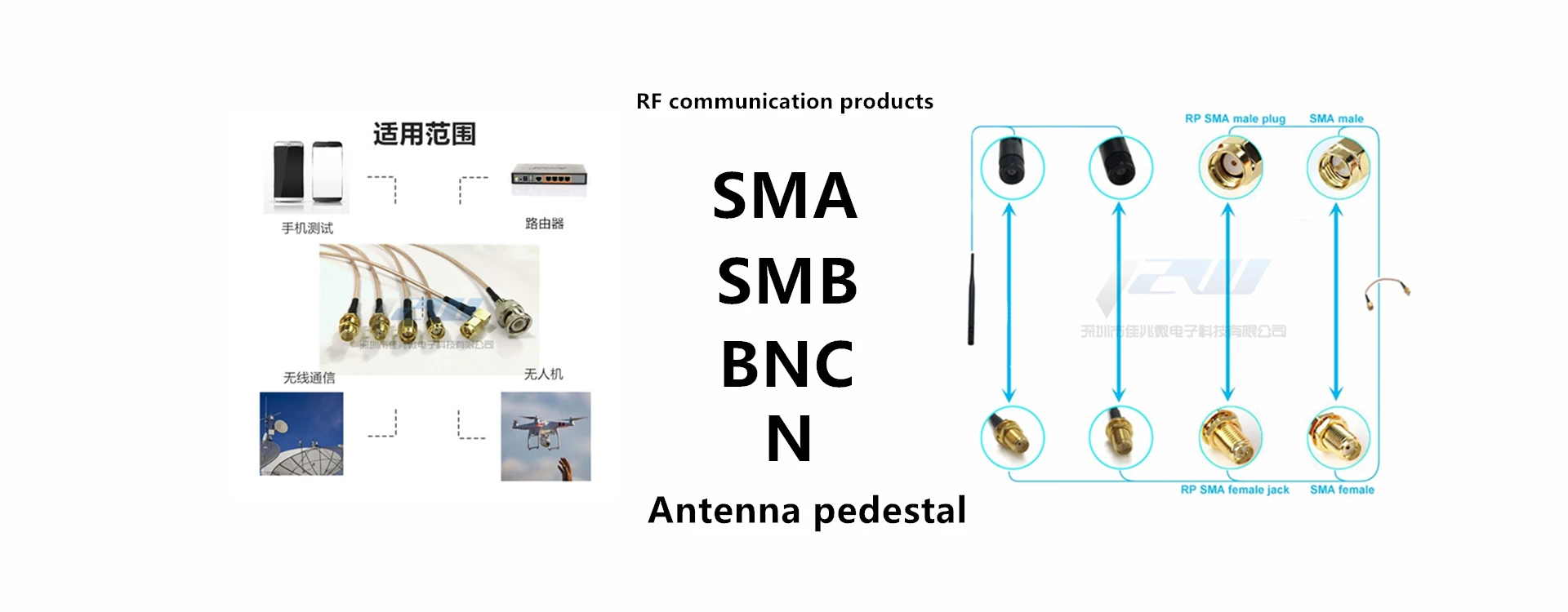 2-piece SMA / RP-SMA female to MHF4 IPX IPX4 RF plug Pigtail cable for Mini 0.81mm PCI card intel WIFI Board 10cm 15cm 20cm 30cm