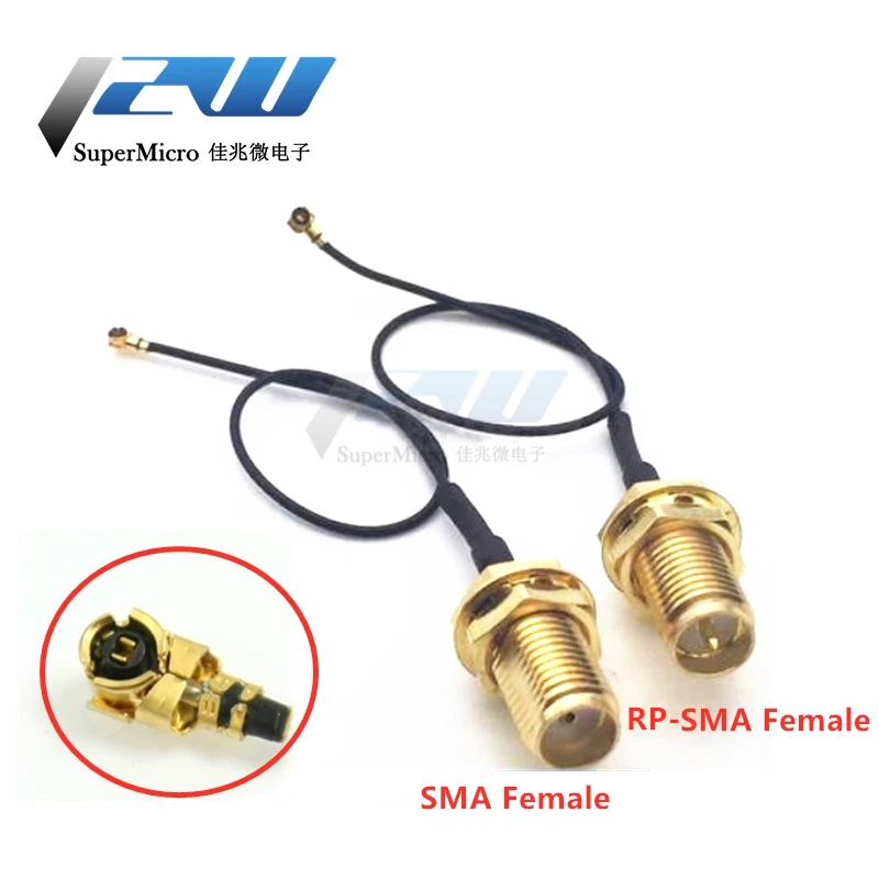 2-piece SMA / RP-SMA female to MHF4 IPX IPX4 RF plug Pigtail cable for Mini 0.81mm PCI card intel WIFI Board 10cm 15cm 20cm 30cm