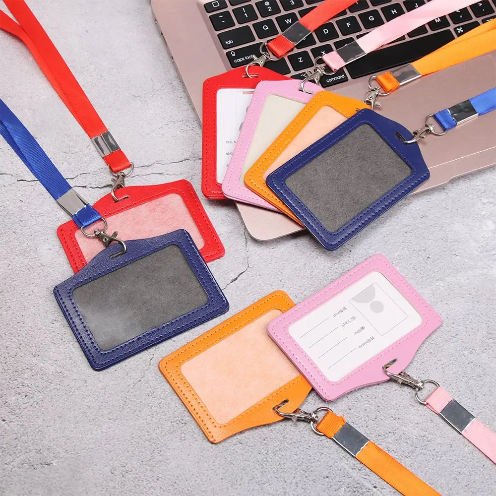 Unisex Work Card Holders With Lanyard PU Bank Card Name Credit Card Holders Card Bus ID Holders Identity Badge With Neck Strap