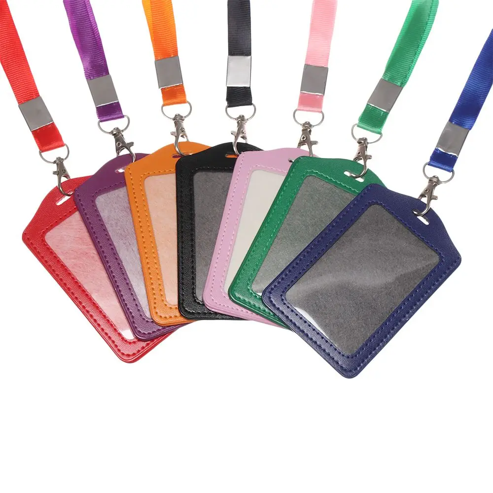 Unisex Work Card Holders With Lanyard PU Bank Card Name Credit Card Holders Card Bus ID Holders Identity Badge With Neck Strap