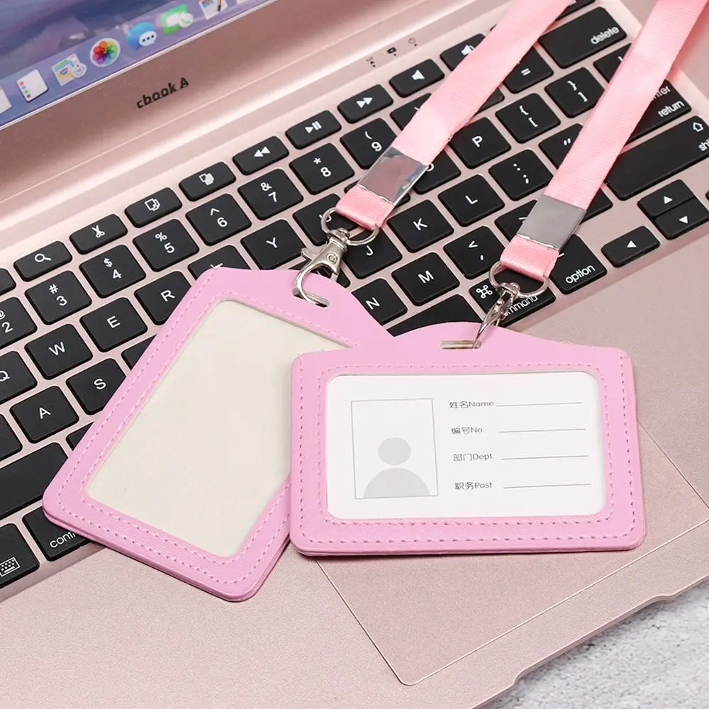 Unisex Work Card Holders With Lanyard PU Bank Card Name Credit Card Holders Card Bus ID Holders Identity Badge With Neck Strap