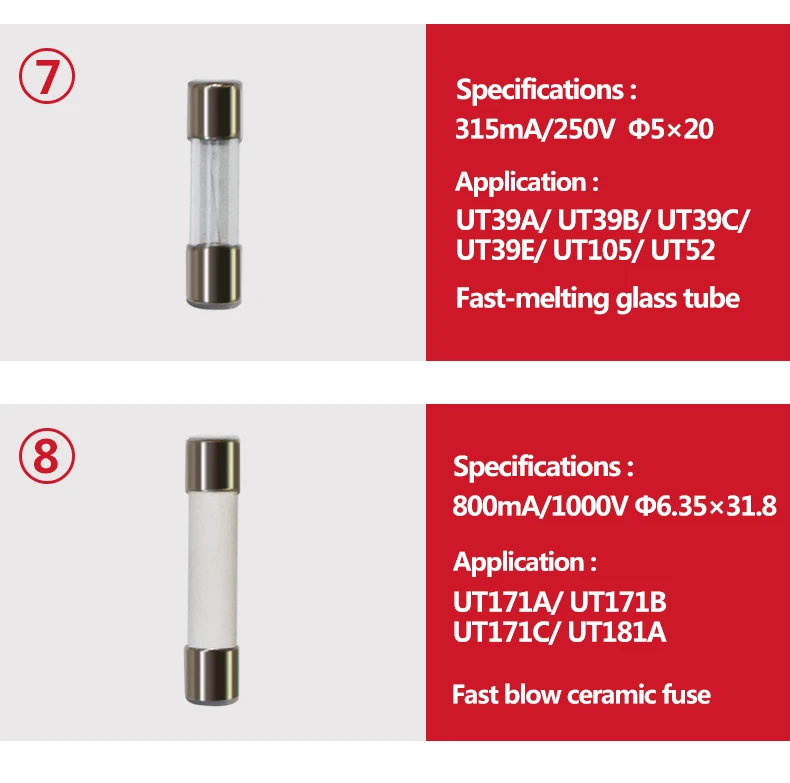 2pcs/lot UNI-T Cartridge Fuse Fast Fuse For Uni-t Multimeter UT139 UT890C+ UT890D UT39 UT105 UT171 UT61 Series