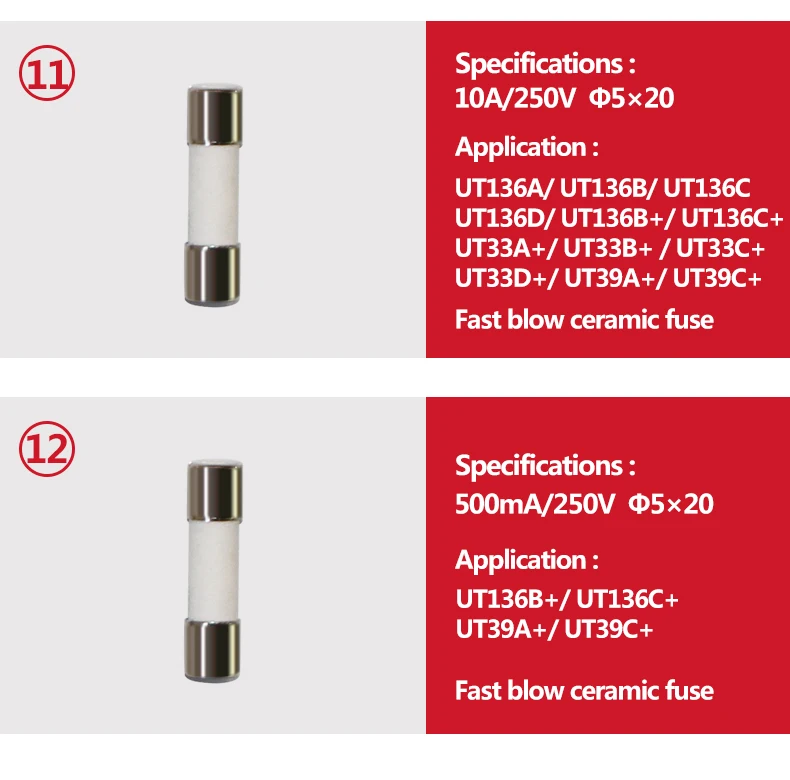 2pcs/lot UNI-T Cartridge Fuse Fast Fuse For Uni-t Multimeter UT139 UT890C+ UT890D UT39 UT105 UT171 UT61 Series