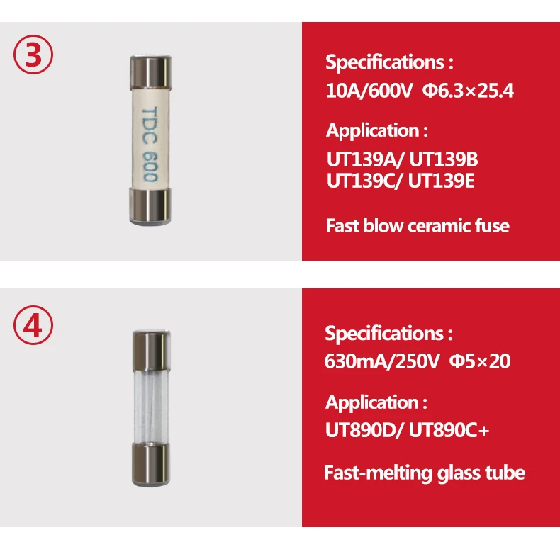 2pcs/lot UNI-T Cartridge Fuse Fast Fuse For Uni-t Multimeter UT139 UT890C+ UT890D UT39 UT105 UT171 UT61 Series