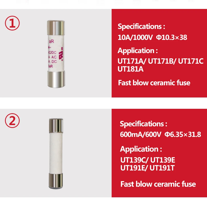 2pcs/lot UNI-T Cartridge Fuse Fast Fuse For Uni-t Multimeter UT139 UT890C+ UT890D UT39 UT105 UT171 UT61 Series