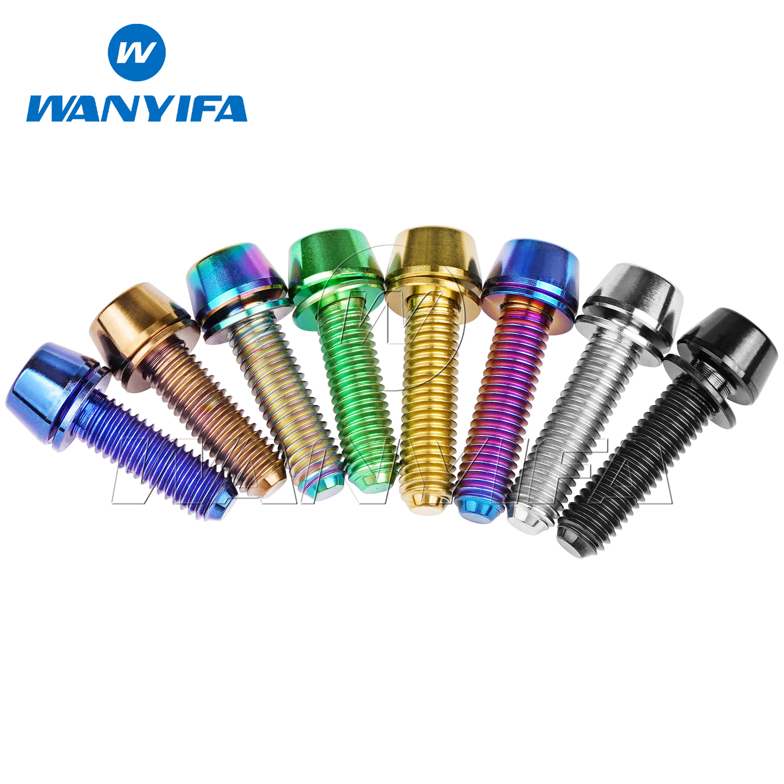Wanyifa Titanium Bolt M5M6x16/18/20/25mm Conical Head Ti Screws with Washer for Bicycle Stems
