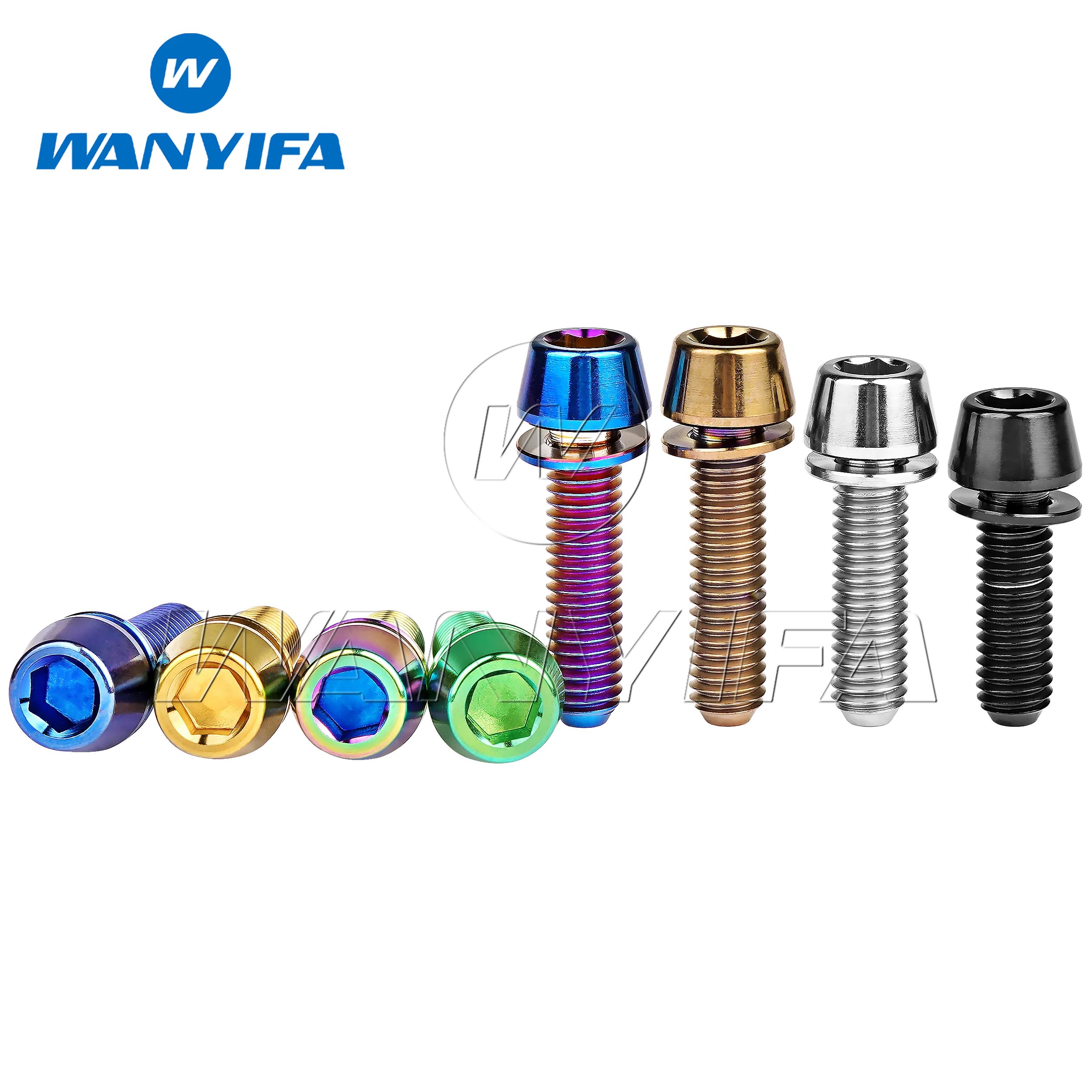 Wanyifa Titanium Bolt M5M6x16/18/20/25mm Conical Head Ti Screws with Washer for Bicycle Stems