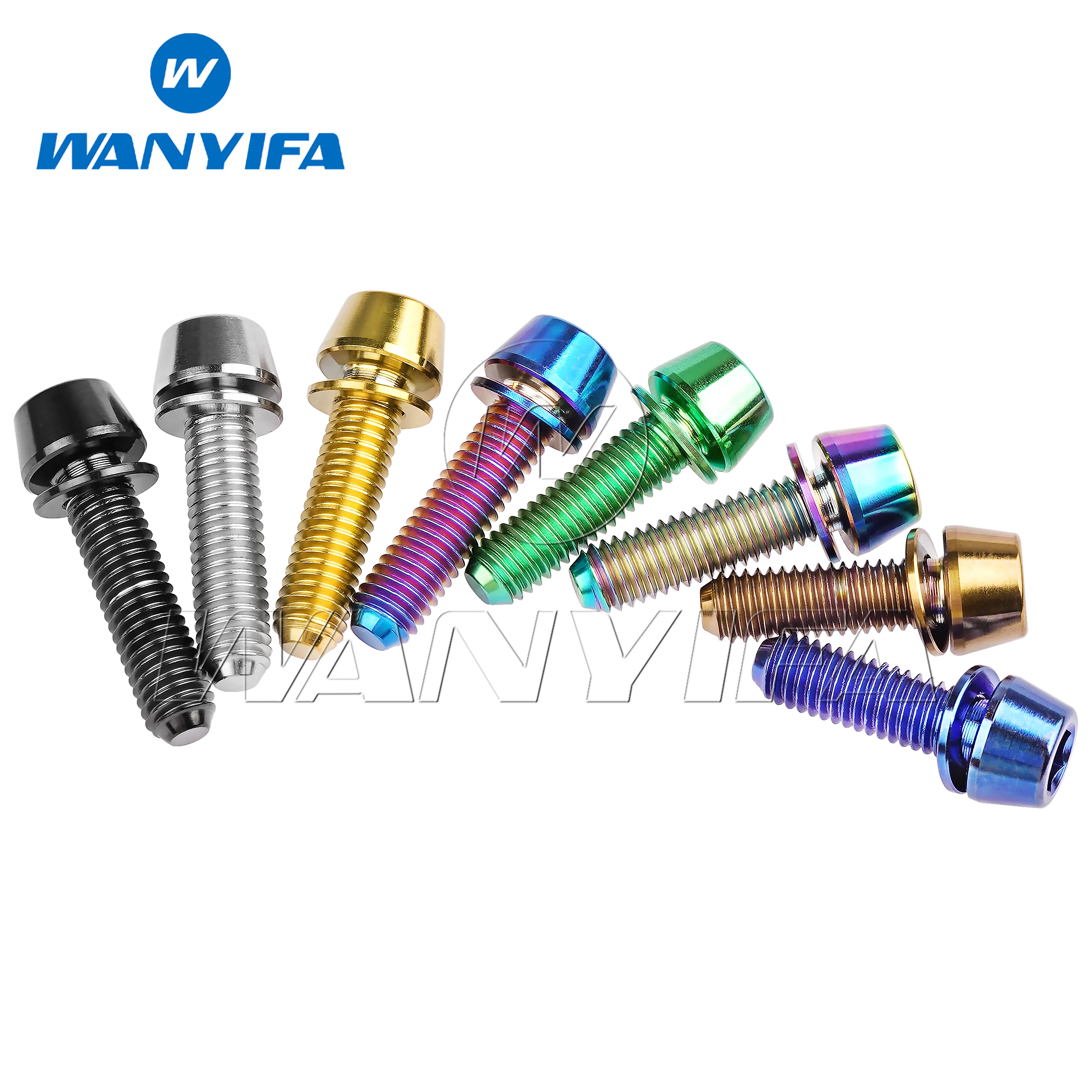 Wanyifa Titanium Bolt M5M6x16/18/20/25mm Conical Head Ti Screws with Washer for Bicycle Stems