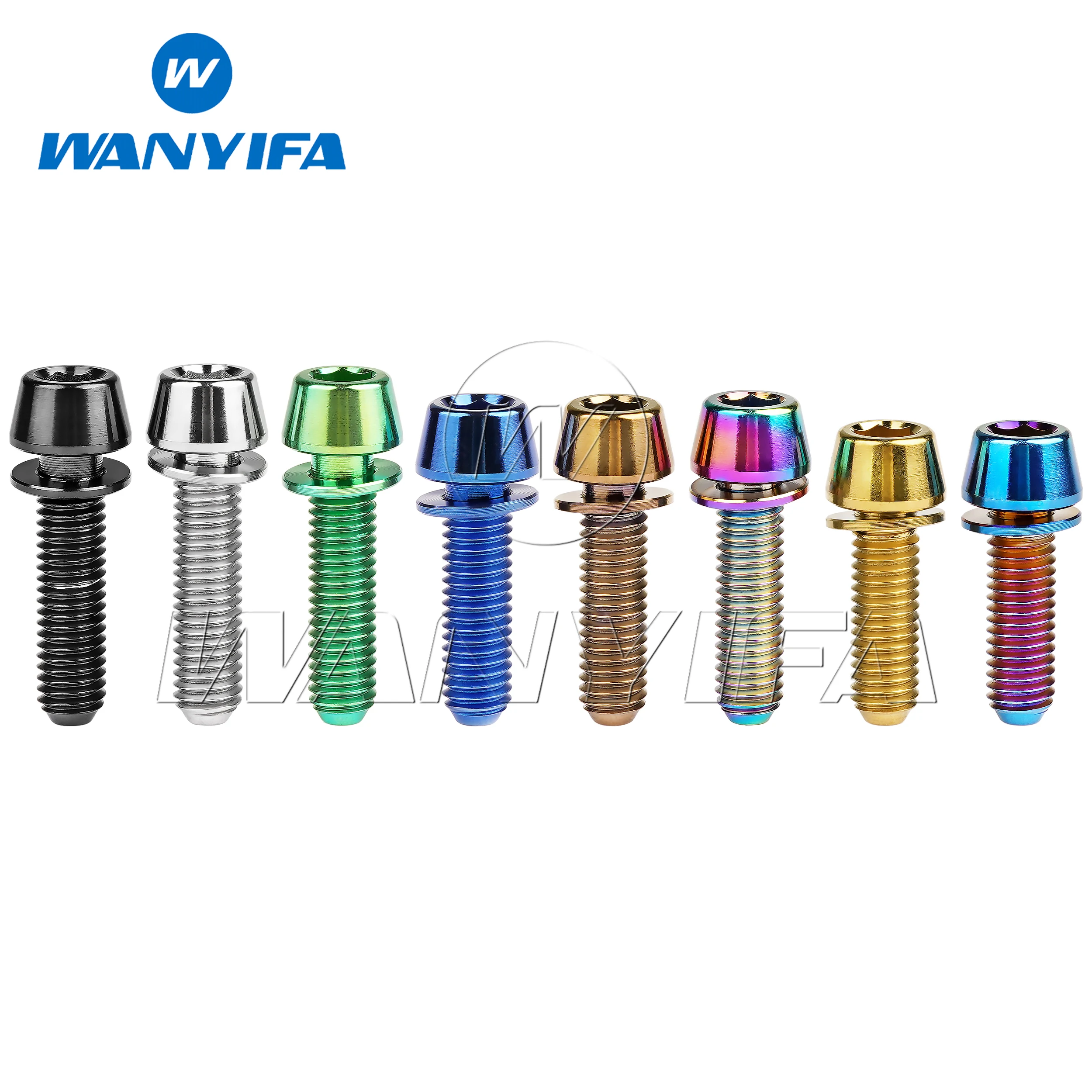 Wanyifa Titanium Bolt M5M6x16/18/20/25mm Conical Head Ti Screws with Washer for Bicycle Stems