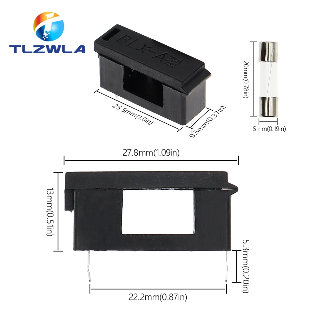 10PCS BLX-A 5*20MM BLACK GLASS FUSE HOLDER 5*20 Insurance Tube Socket Fuseholder for 5X20MM 5X20 Fuse PCB BOARD