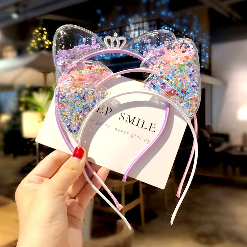 Girls Cute Shining Sequin Cat Ears Hairbands Sweet Hair Ornament Headband Princess Gift Headwear Kids Fashion Hair Accessories