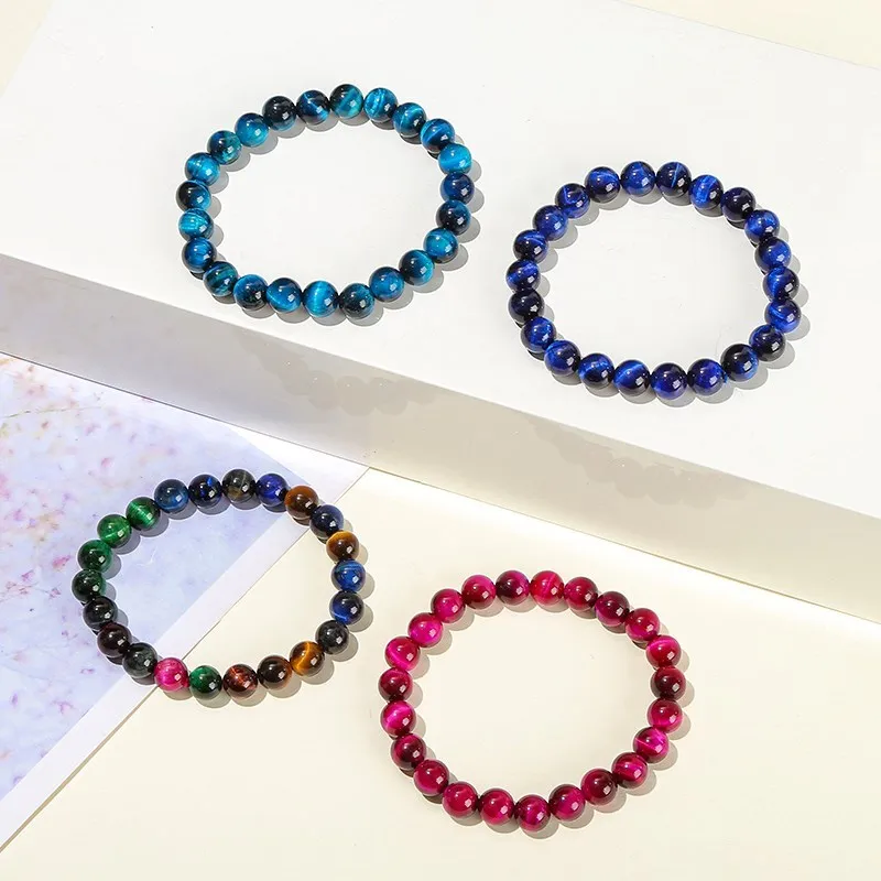 JD Natural Stone Blue Tiger Eye Beaded Bracelets Women Men Reiki Healing Yoga Meditation Charm Bangles Pulseras Jewelry Gift