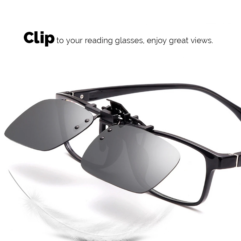 VIVIBEE Men Polarized Flip Up Clip on Sunglasses Black Driving UV400 Women Square S M L Goggles Night Vision Fishing Glasses