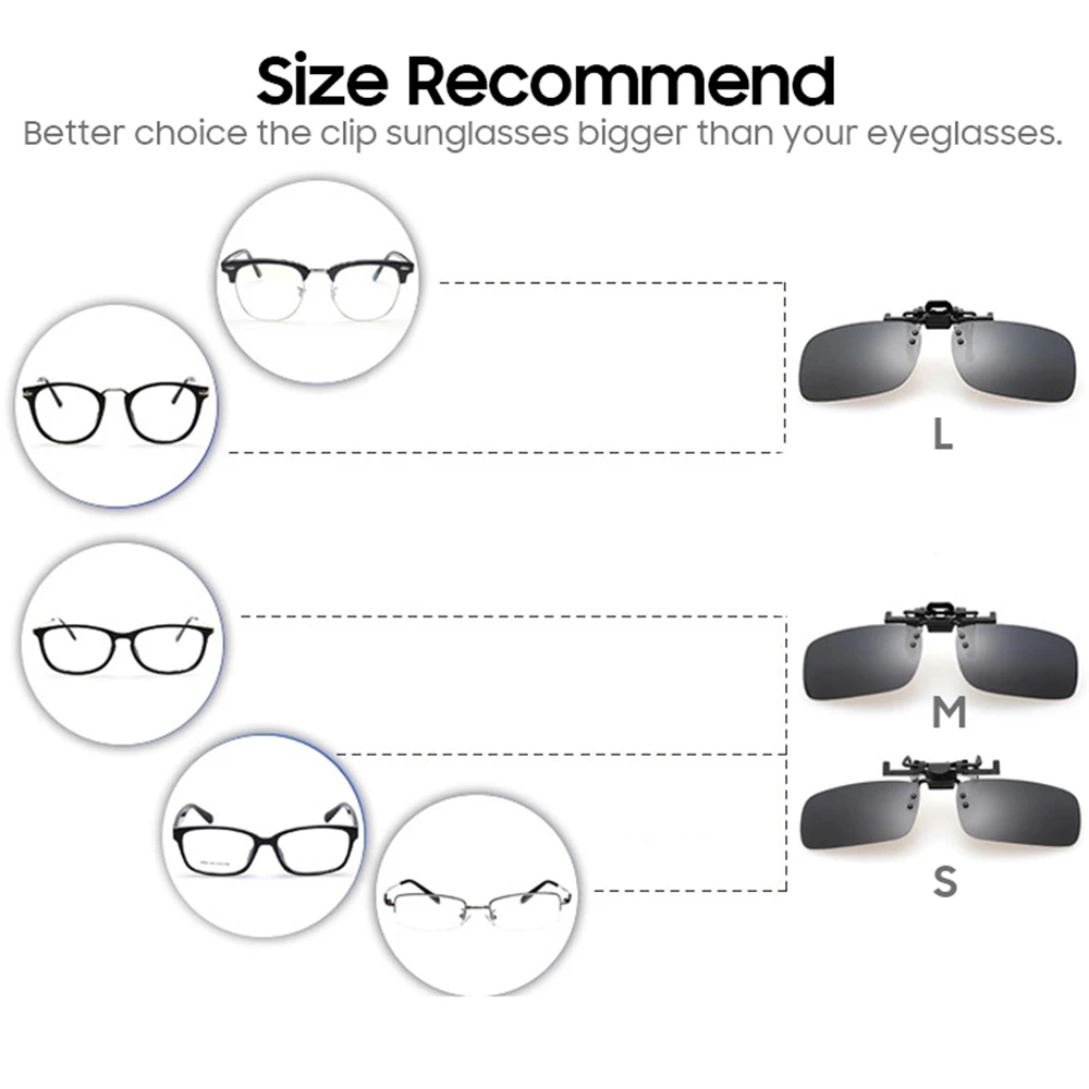 VIVIBEE Men Polarized Flip Up Clip on Sunglasses Black Driving UV400 Women Square S M L Goggles Night Vision Fishing Glasses