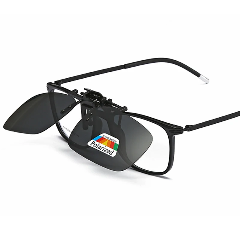 VIVIBEE Men Polarized Flip Up Clip on Sunglasses Black Driving UV400 Women Square S M L Goggles Night Vision Fishing Glasses