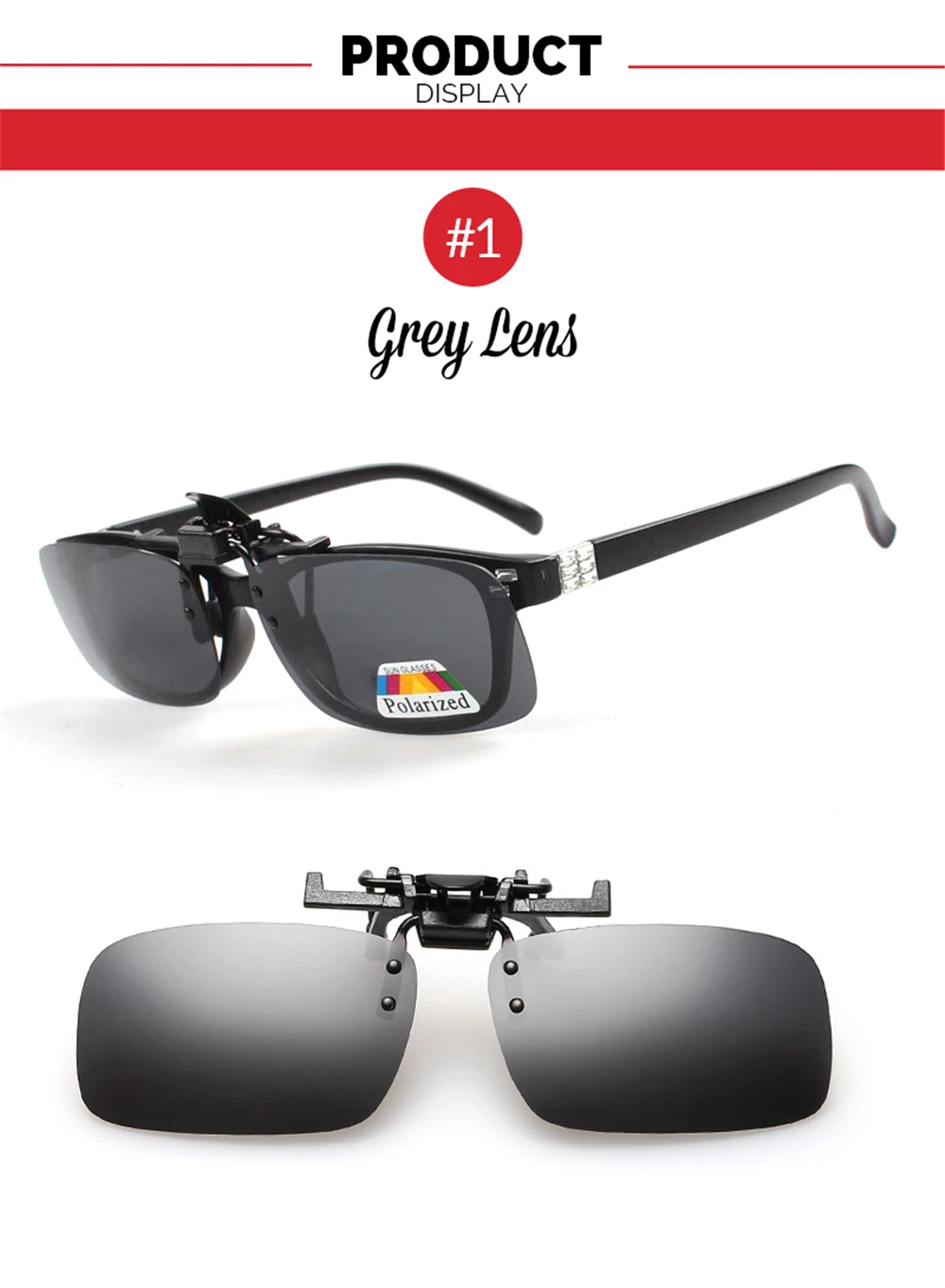 VIVIBEE Men Polarized Flip Up Clip on Sunglasses Black Driving UV400 Women Square S M L Goggles Night Vision Fishing Glasses