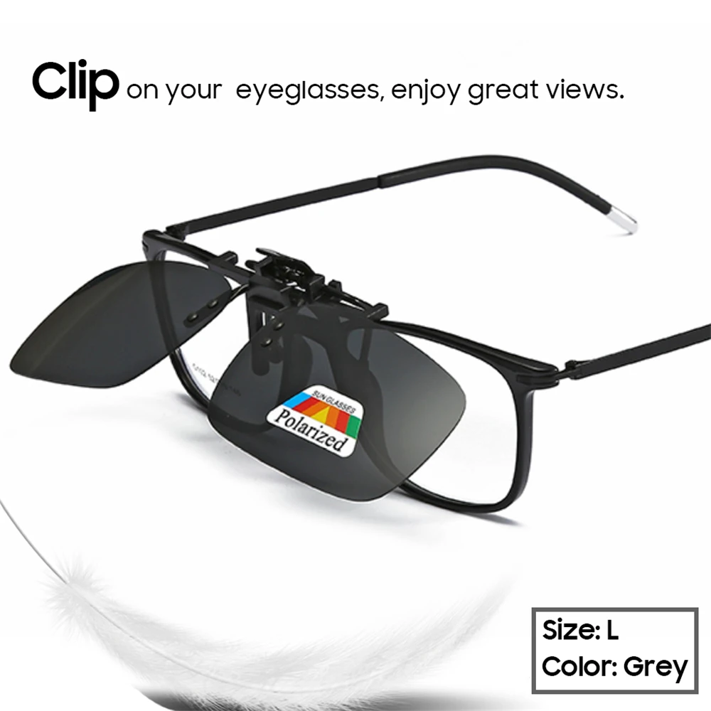 VIVIBEE Men Polarized Flip Up Clip on Sunglasses Black Driving UV400 Women Square S M L Goggles Night Vision Fishing Glasses
