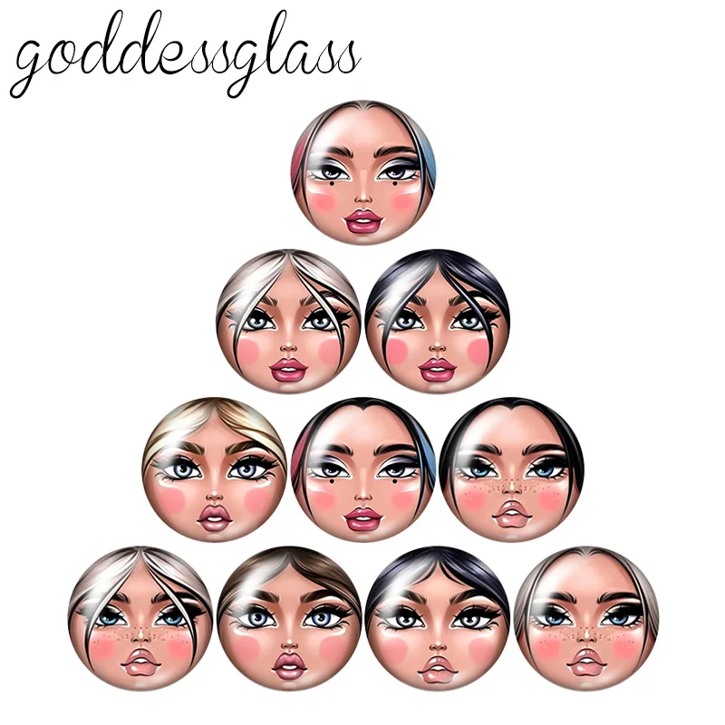 матрёшка Matryoshka Russian Girl Face 10pcs 12mm/18mm/20mm/25mm Round Photo Glass Cabochon Demo Flat Back Making Finding