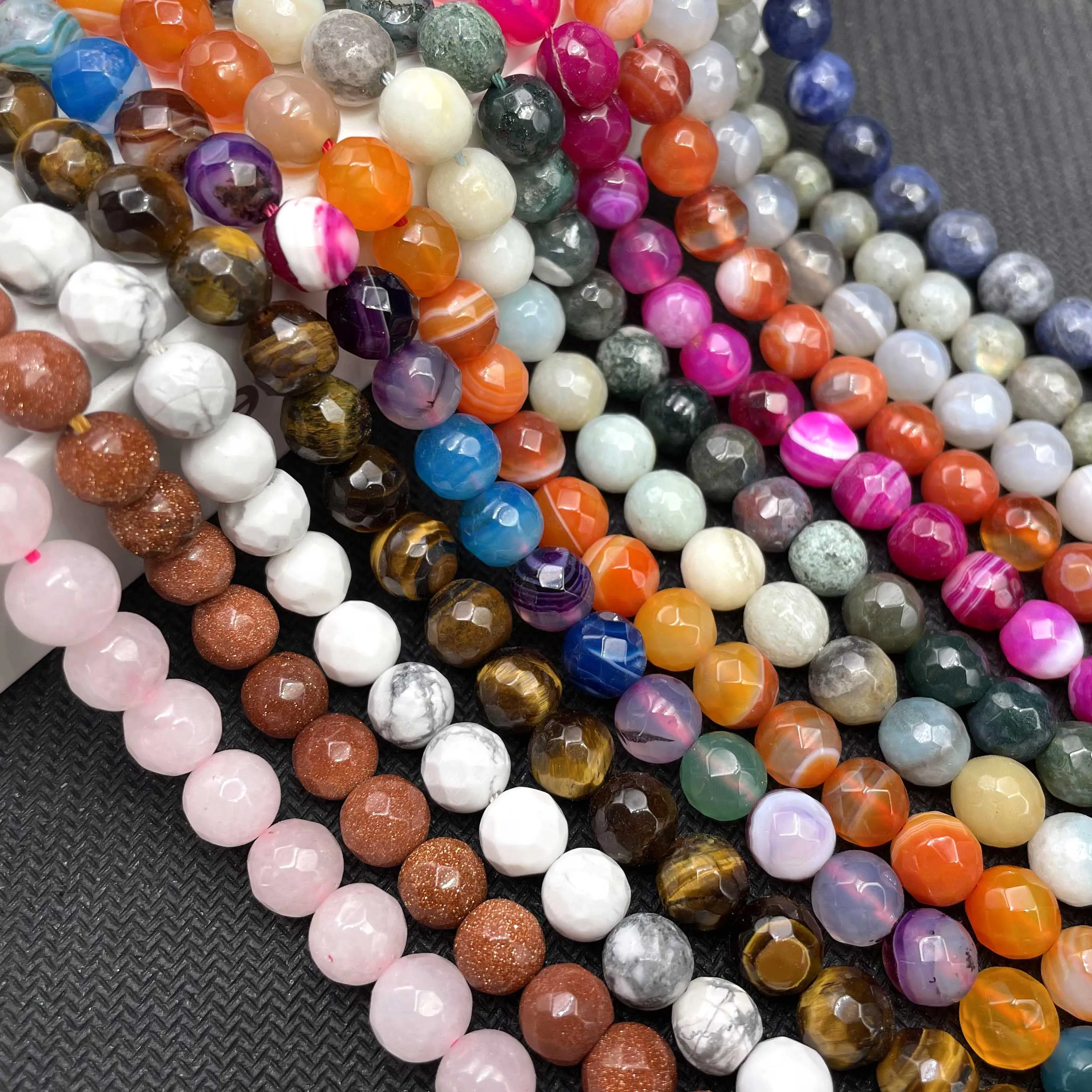 Faceted Natural Stone 4/6/8/10mm Amazonite Agates Jaspers Crystal Gems Loose Beads For Jewelry Making DIY Bracelet Accessories
