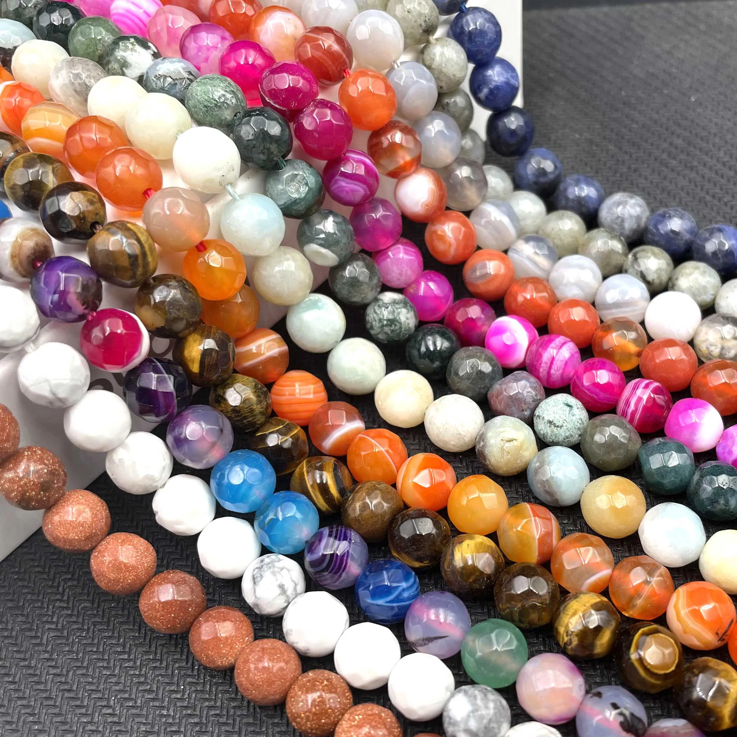 Faceted Natural Stone 4/6/8/10mm Amazonite Agates Jaspers Crystal Gems Loose Beads For Jewelry Making DIY Bracelet Accessories