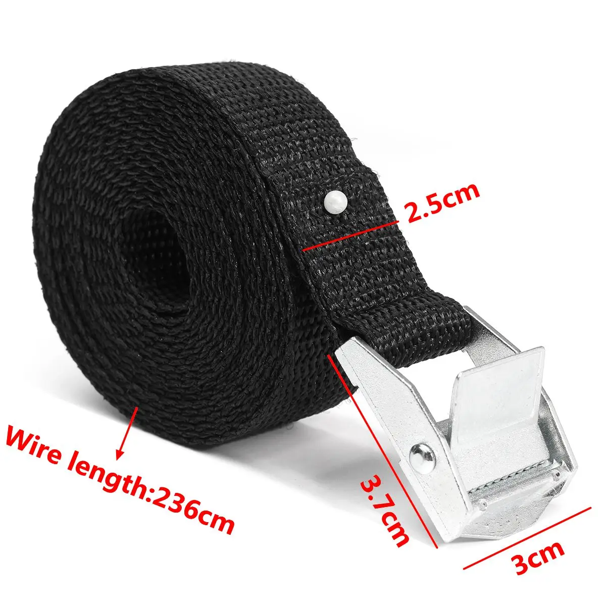 2Pcs Cam Buckle Tie-Down Car Luggage Cargo Lashing Strap Zinc Alloy Zinc Nylon Black