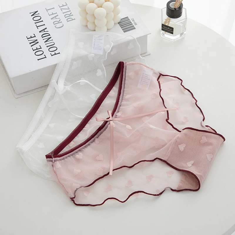Women Lace Lingerie Transparent Sexy Panties Temptation Low-waist Briefs Ribbon L-XL Pattern Underpants Female Briefs