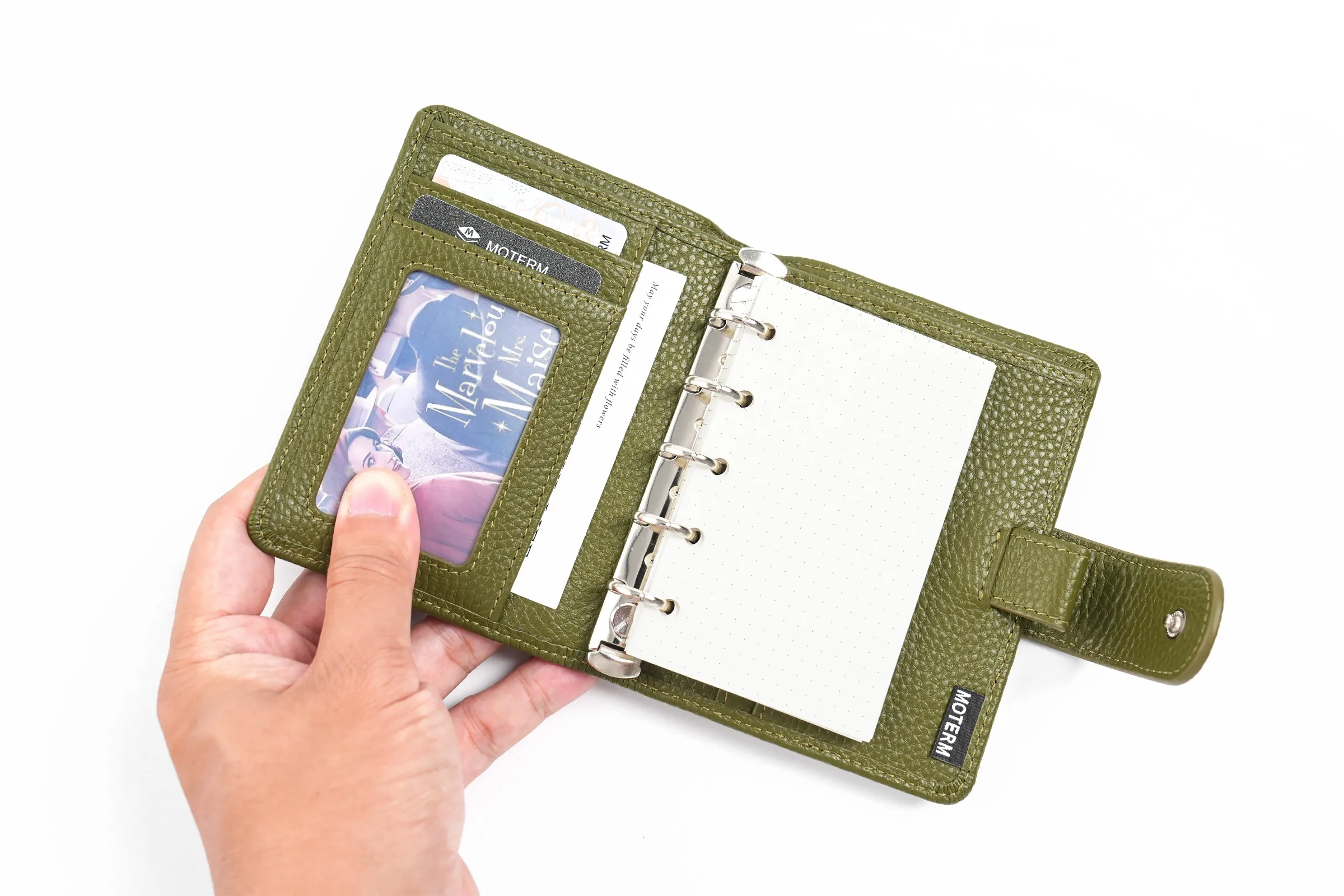 Moterm Regular A8 / M5 Size Rings Planner Pebbled Grain Cowhide 5-hole Mini Notebook with 15 MM Rings Organizer Journey Diary
