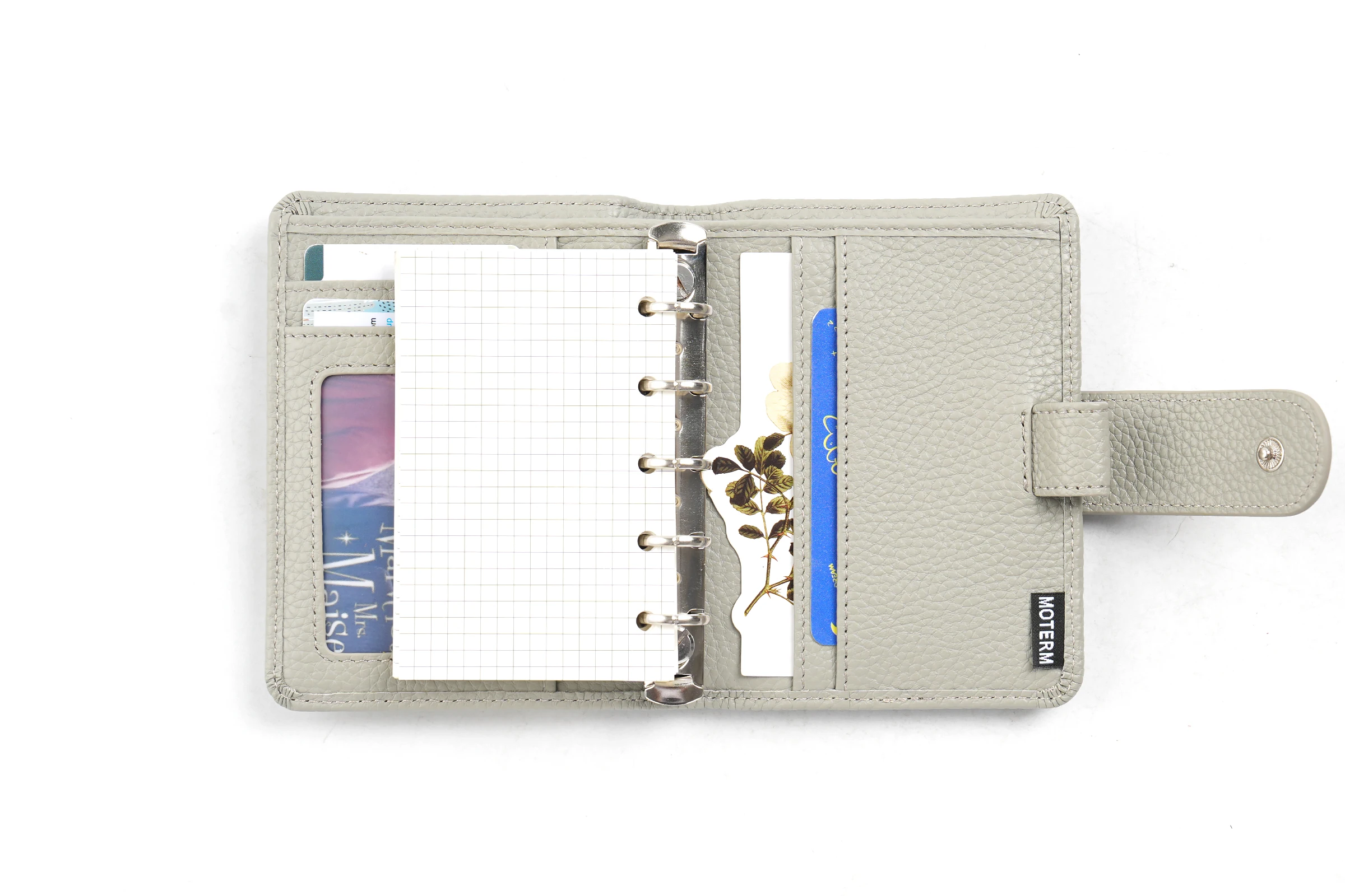 Moterm Regular A8 / M5 Size Rings Planner Pebbled Grain Cowhide 5-hole Mini Notebook with 15 MM Rings Organizer Journey Diary