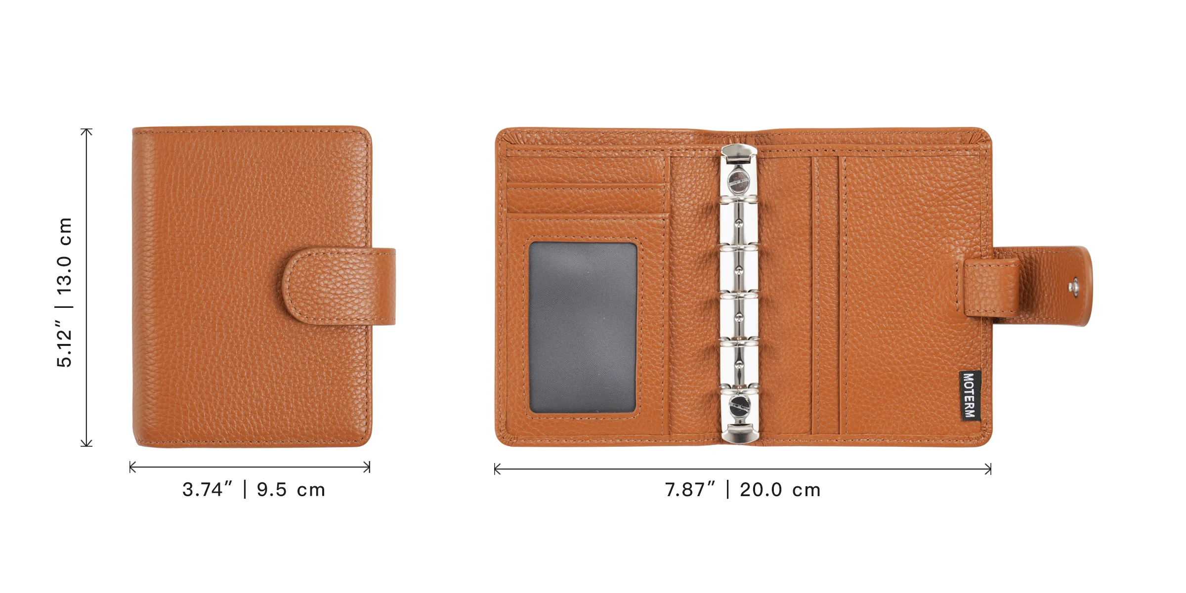 Moterm Regular A8 / M5 Size Rings Planner Pebbled Grain Cowhide 5-hole Mini Notebook with 15 MM Rings Organizer Journey Diary