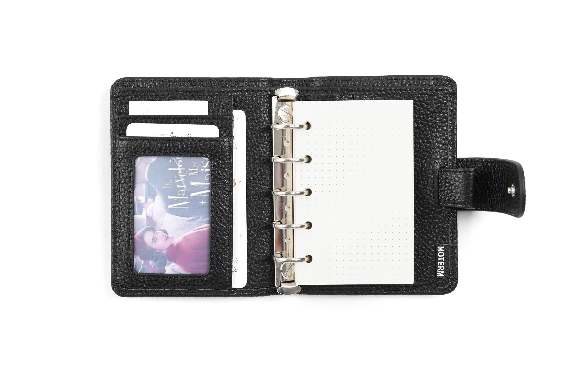 Moterm Regular A8 / M5 Size Rings Planner Pebbled Grain Cowhide 5-hole Mini Notebook with 15 MM Rings Organizer Journey Diary