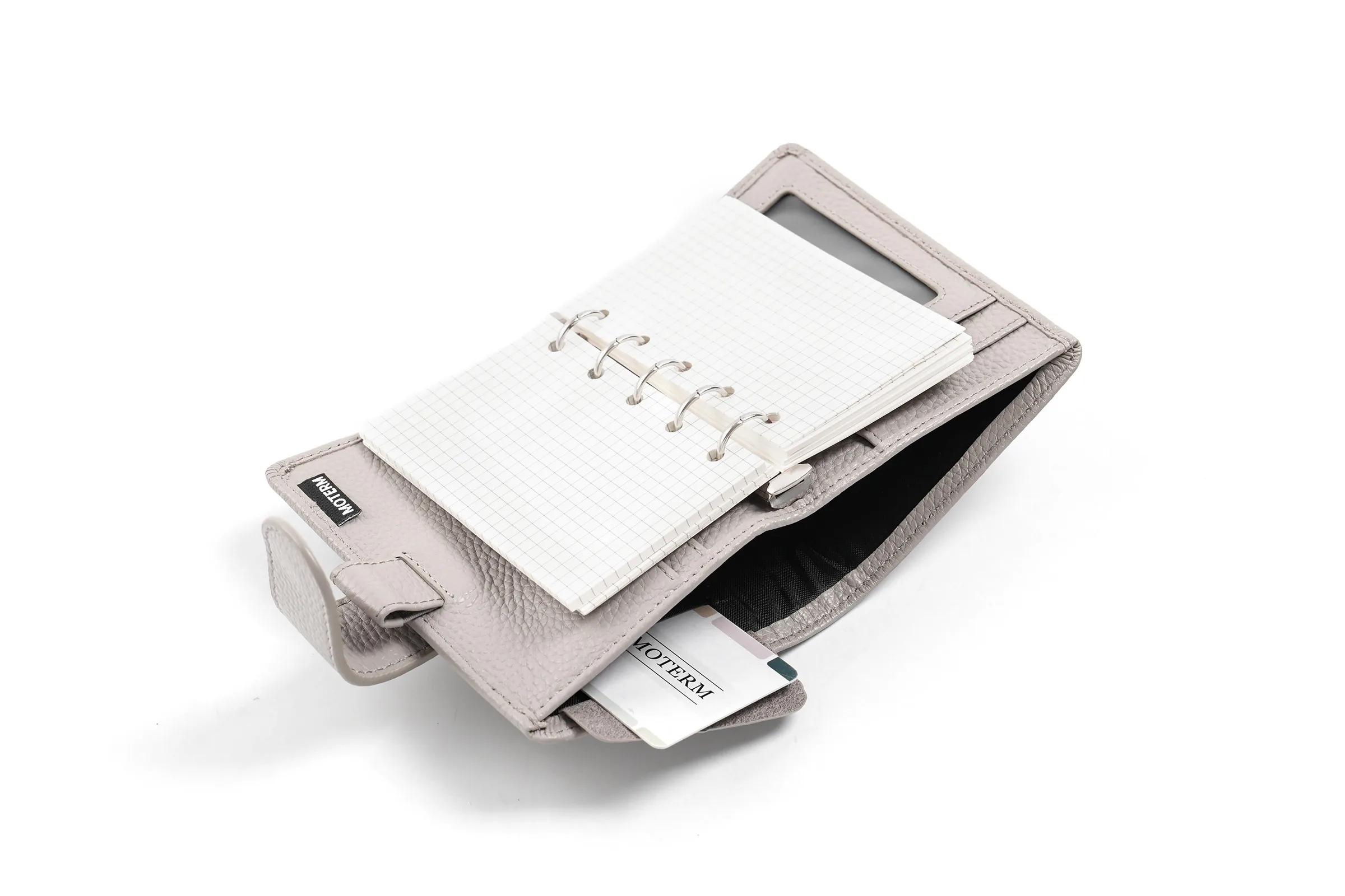 Moterm Regular A8 / M5 Size Rings Planner Pebbled Grain Cowhide 5-hole Mini Notebook with 15 MM Rings Organizer Journey Diary