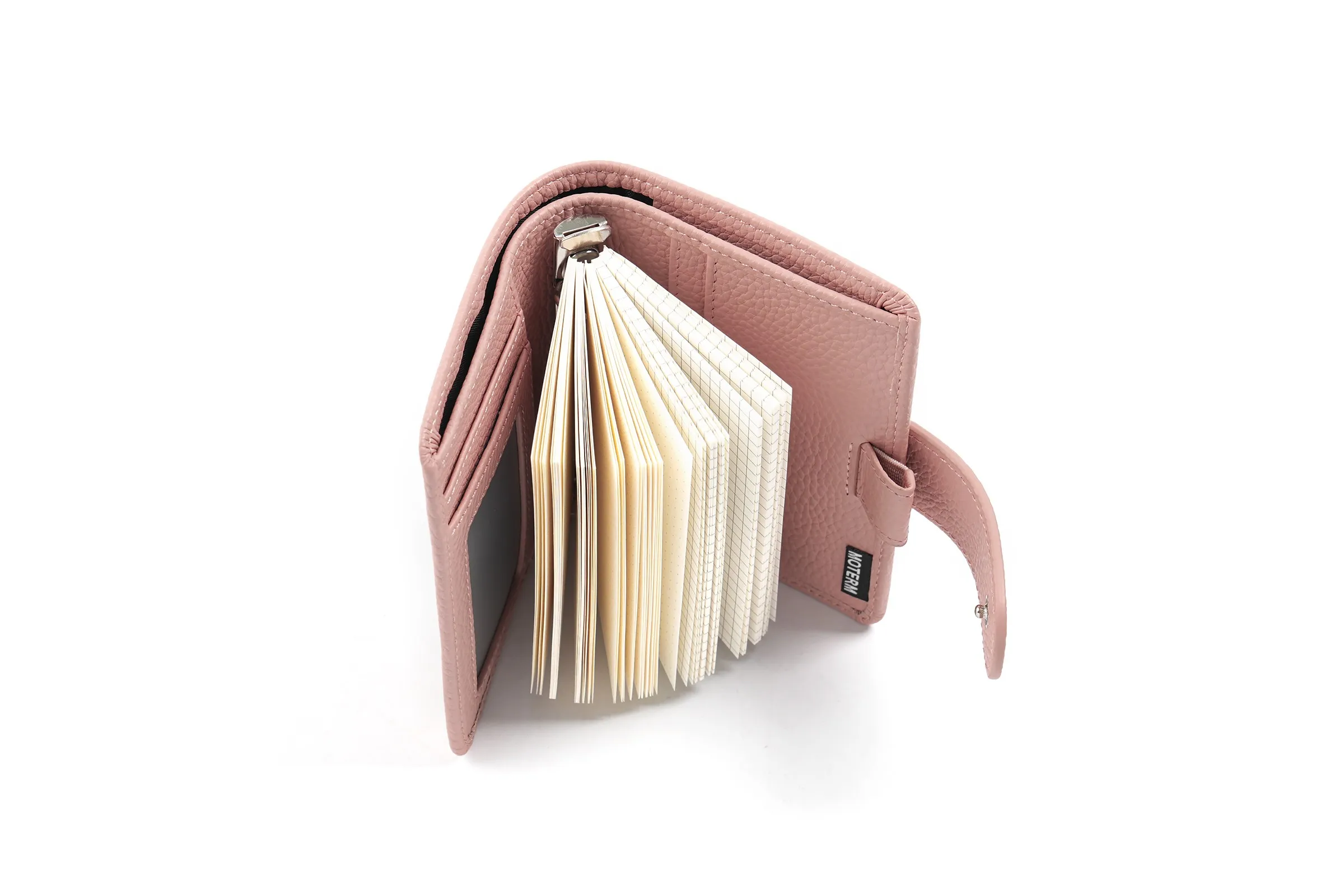 Moterm Regular A8 / M5 Size Rings Planner Pebbled Grain Cowhide 5-hole Mini Notebook with 15 MM Rings Organizer Journey Diary