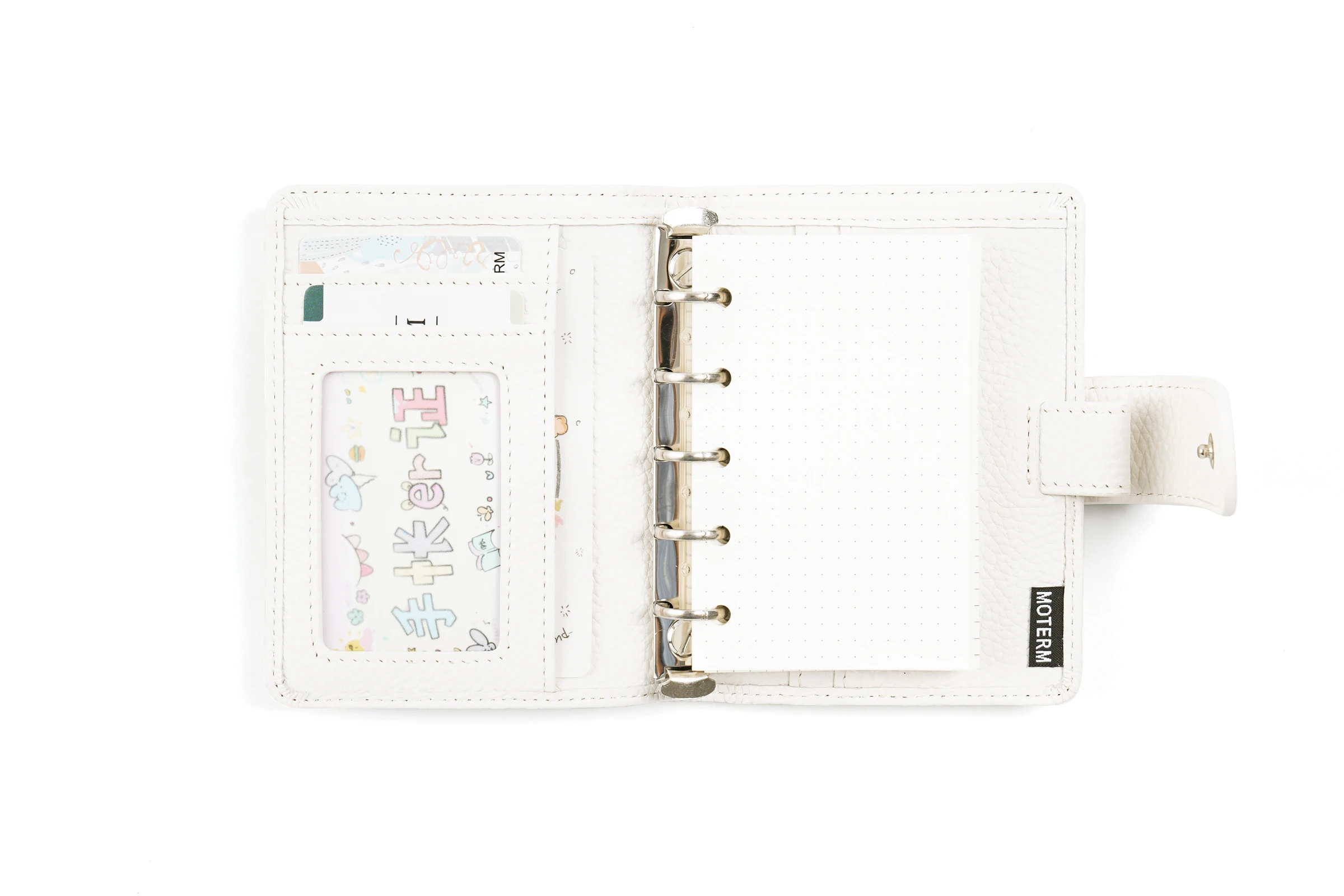 Moterm Regular A8 / M5 Size Rings Planner Pebbled Grain Cowhide 5-hole Mini Notebook with 15 MM Rings Organizer Journey Diary