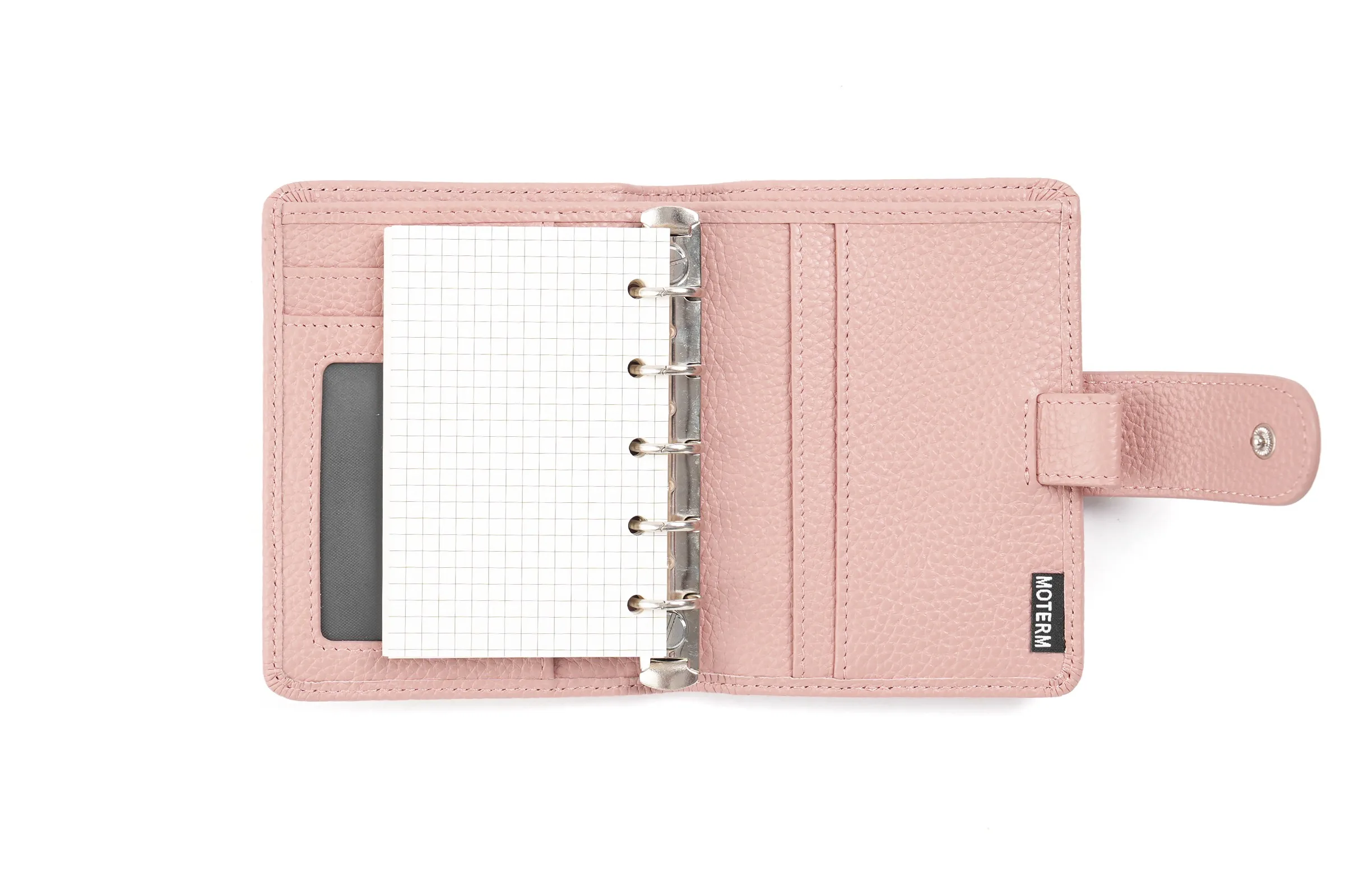 Moterm Regular A8 / M5 Size Rings Planner Pebbled Grain Cowhide 5-hole Mini Notebook with 15 MM Rings Organizer Journey Diary